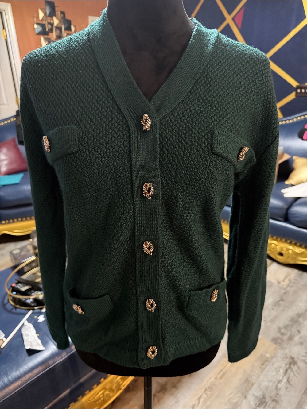 Vintage Karen Scott Dark Green Button Cardigan Sweater